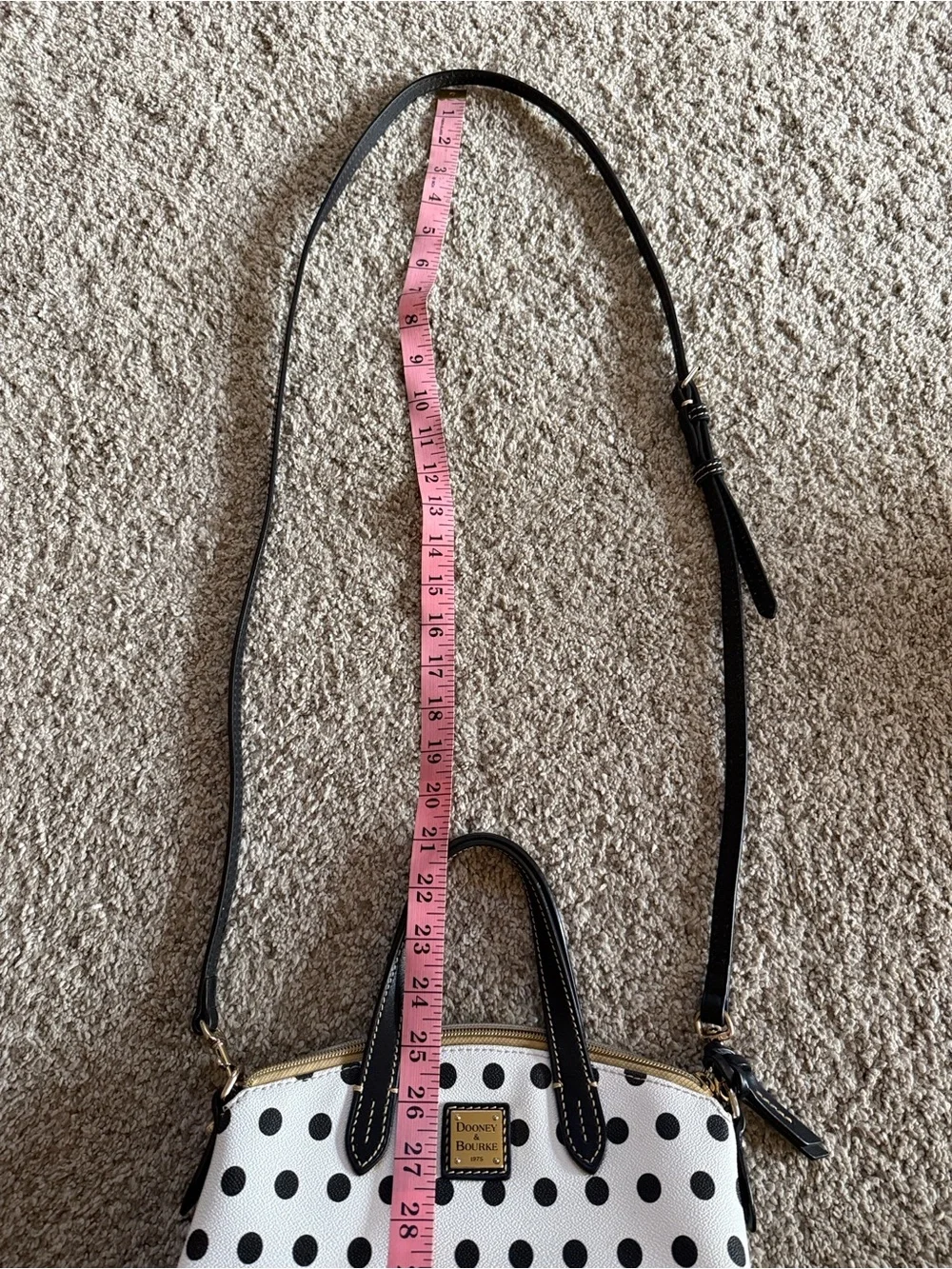 Dooney & Bourke White Polka Dot Satchel with Black Trim